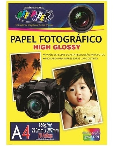 Papel Fotográfico 180g A4 High Glossy C/ 10 Folhas Off Paper