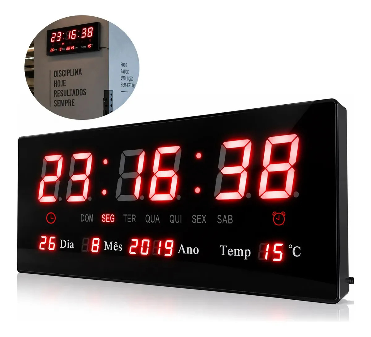 Relógio Digital LED Lelong LE-2111 Mesa Parede Retangular USB Bivolt