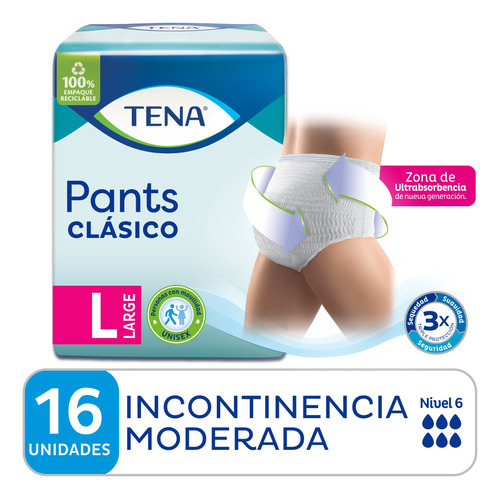 Ropa Interior Tena Pants Clásico Talle L X16 Unidades