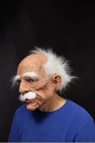 Máscara Cientista Bigode Cabelo Branco Velho Óculos