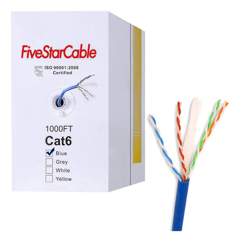 Five Star Cable Cat6 1000ft Twisted Pair 23awg Solid Utp Net