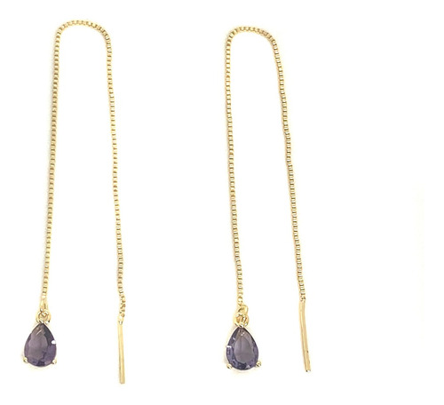 Aros Cadena Colgante Gota Morado Enchapado Oro 18k