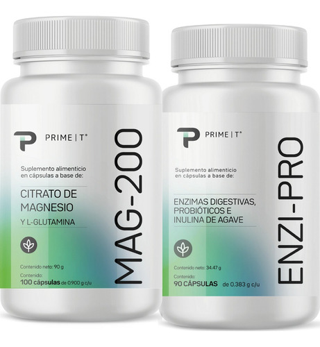 Magnesio Mag-200 Y Enzimas Enzi-pro Combo Primetech Sabor Sin sabor