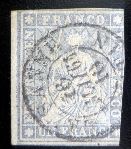 Suiza, Sello Yv. 31a Helvetia 1fr Papel Mediano Usado L8943