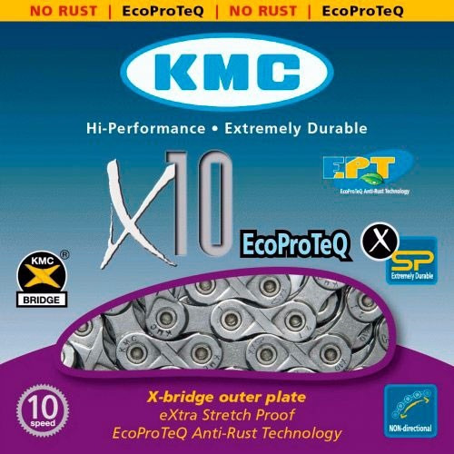 Corrente Bike Kmc X10 Ept 116 Elos 10v Com Missing Link