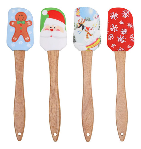 Juego De 4 Espátulas De Silicona Para Hornear Navideñas Con
