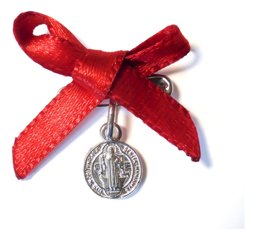 Medalla Colgante San Benito Plata Fina 925 Cinta Roja