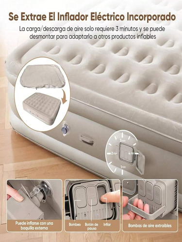 Colchon Inflable Queen Size Inflador Electr Ico Incorporado Marrón