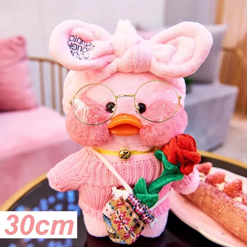 Pato de pelúcia Lalafanfan Rosa 30cm com roupas e acessórios Kawaii Ti