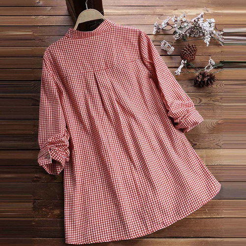 Camisa A Cuadros Con Botones Holgados De Manga Larga C Para