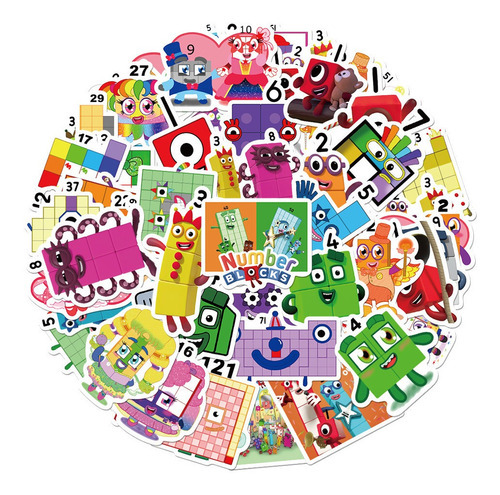 Adesivo de desenho à prova d'água Numberblocks de 52 peças