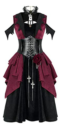 Vestido Gótico Retro Para Mujer Disfraz De Vampiro Halloween