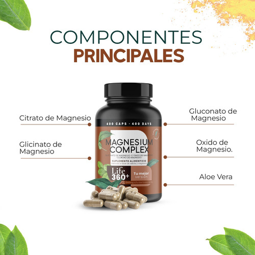 Imagen 4 de 7 de Magnesio 400 Caps Con Citrato Magnesio Y Glicinato Life360+