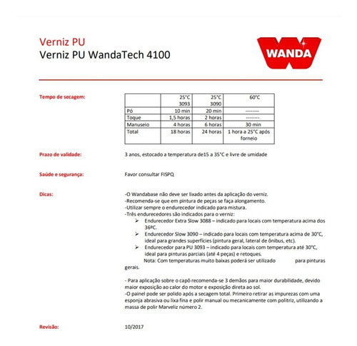 Imagem 5 de 5 de Kit 6un Verniz Pu Wandatech 4100 + Endurecedor 3093 900ml