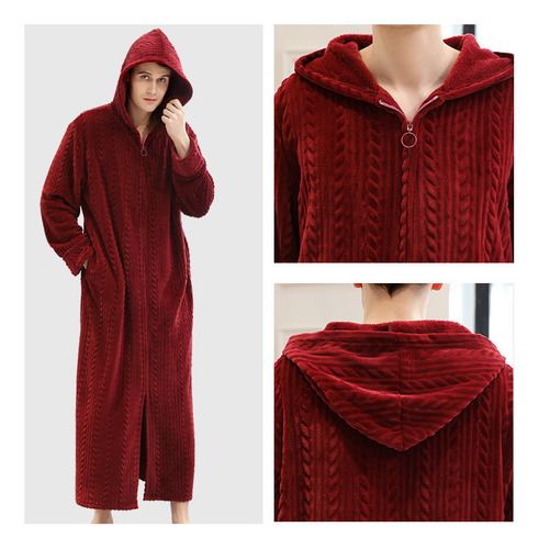 C -albornoz Con Capucha Y Cremallera, Camisón De Franela,