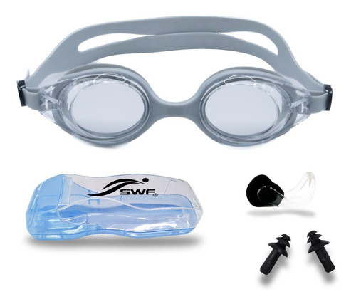 Goggles Natacion Deportivo Silicon Adulto Gris Blista Swf