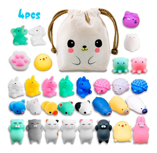 4 Squishy Mochi Animals Toys Random C/ Bolsita Kawaii