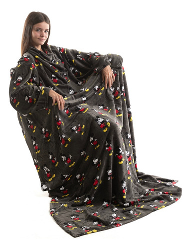 Manta Frazada Con Mangas Mickey Color Gris Oscuro