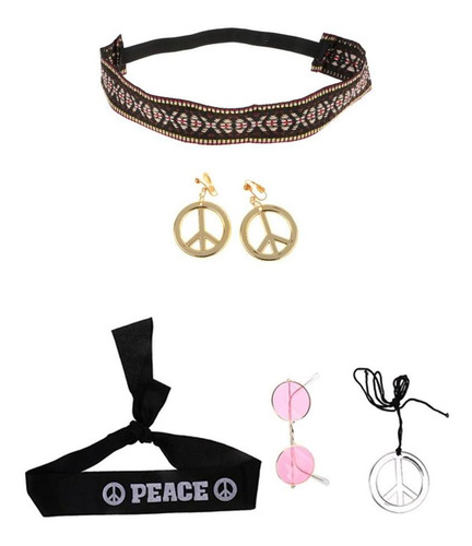 Conjunto De Accesorios De Disfraz Hippie Para Mujer Y