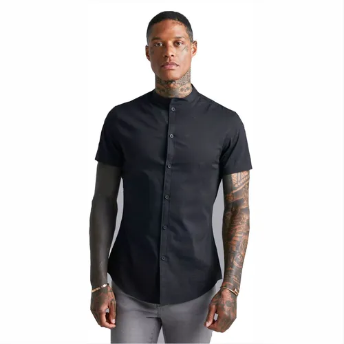 Camisa de vestir negra manga corta new arrivals