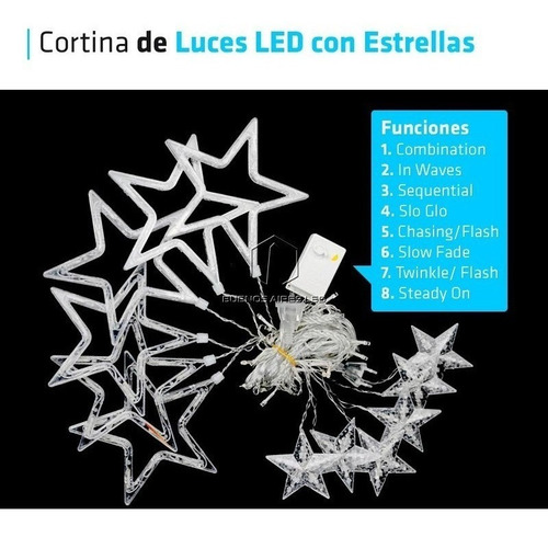 Imagen 3 de 10 de Cortina Led Luces Estrellas Tira 3 Metros 220v Navidad Full