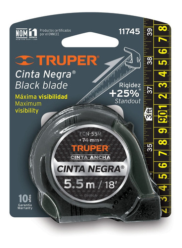 Imagen 5 de 5 de Flexómetro cinta negra Numero Blanco 5.5mt 27mm Truper 11745