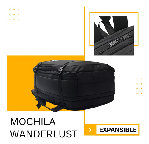 Mochila Viaje Carry On Wanderlust Travel Go 18 Cabina Viral Color Negro Wdlt Diseño De La Tela Liso