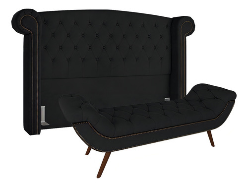 Cabeceira Cama Box Casal Queen 160cm Provença Com Calçadeira Cor Preto