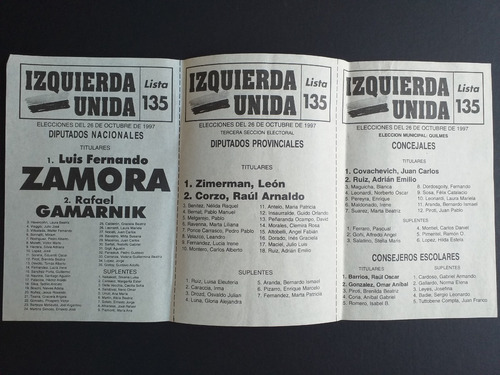 Boleta Electoral 26 Octubre 1997_izquierda Unida_lista 135