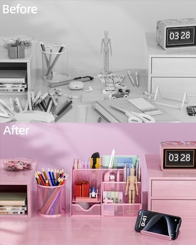 Organizador De Escritorio Rosa Y Kit De Accesorios, Suminist