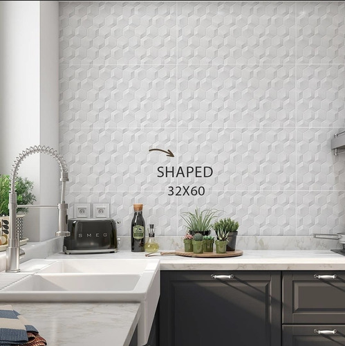 Imagen 2 de 6 de Gres Ceramica Blanca, Shaped Panal Tendenza 30x62 Satinado