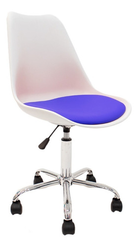 Silla Oficina Escritorio Operativa Pc Tulip Newmo Color Blanco Asiento Azul