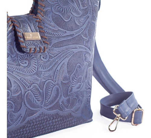Bolsa Tote De Piel Grabada Y Tejida De Dama -teresa Azul Teresa Grabado