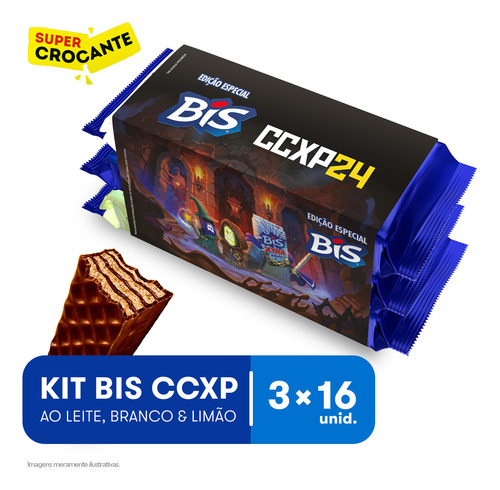 Kit Bis Ccxp edição especial chocolate ao Leite branco e limão 3 caixas com 16 unidades