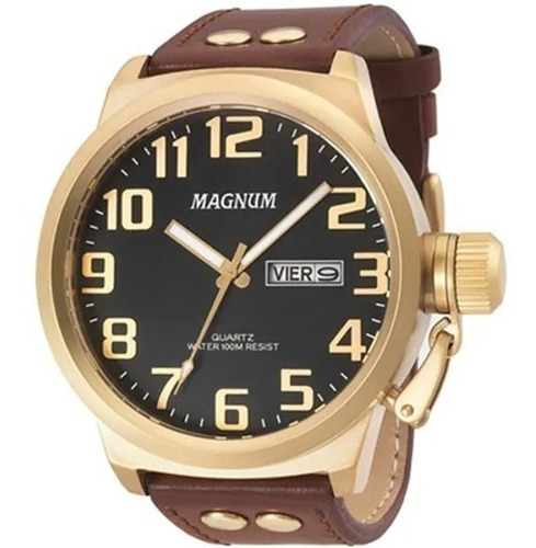 Relógio Magnum Masculino Couro Marrom Original Nota Fiscal