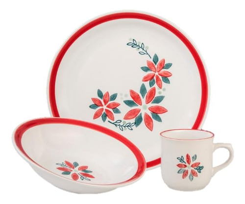 Set Vajilla Cerámica Santa Anita Flores Navideñas 12 Piezas