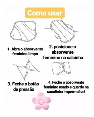 Kit C/5 Absorvente De Pano Fluxo Intenso Com Abas Algodão