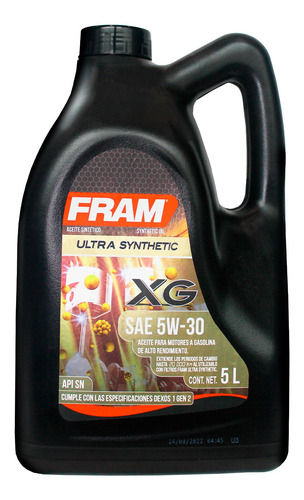Aceite Para Motor Fram Sintético Ultra Synthetic Xg 5w30 5l