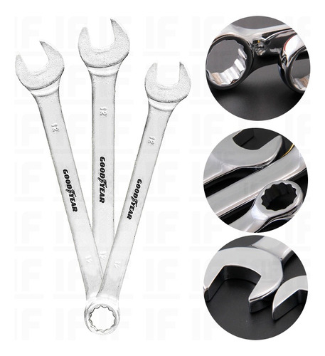Chave Combinada Cromo Vanadio Profissional Goodyear Cor Cinza