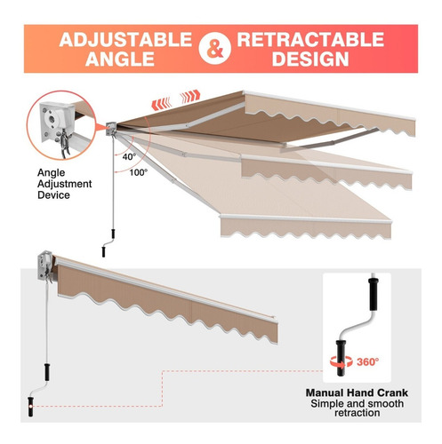 Toldo Retractil Para Patio 10x8'' Con Manivela