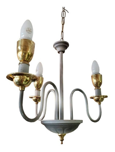 Imagen 2 de 6 de Araña Colgante 3 Luces Patina Gris Con Dorado Con Lamparas V