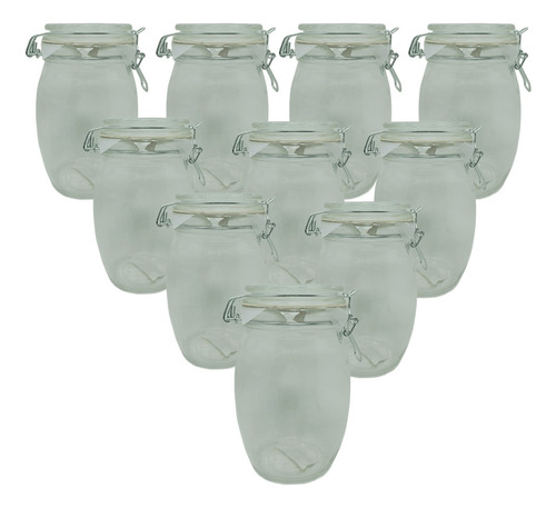 Caja De 10 Tarros De Cristal Con Tapa De Cristal 1000ml 770g Transparente
