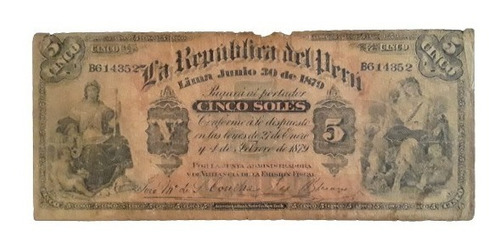 Billete Antiguo 5 Soles De 1879 Pick 4