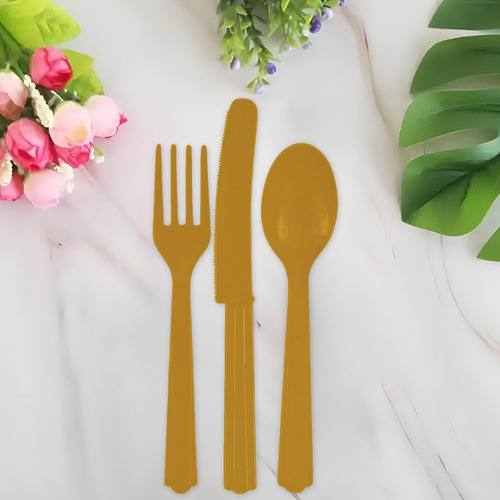 Cubiertos De Plástico Dorados 24 Unidades Desechables Elegan Oro