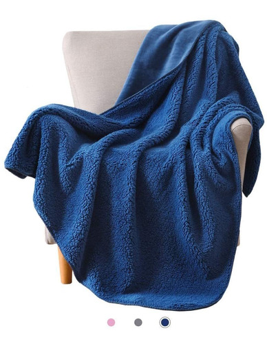  Sherpa Fleece Blanket Navy Blue Travel Size Super Soft...