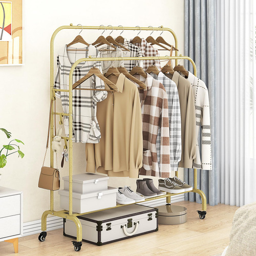 Perchero Con Ruedas Doble Altura Ensamblable 1m Ocre/gold