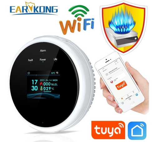 Detector Vazamento Gás E Temperatura Wifi Via App Alarme Onl
