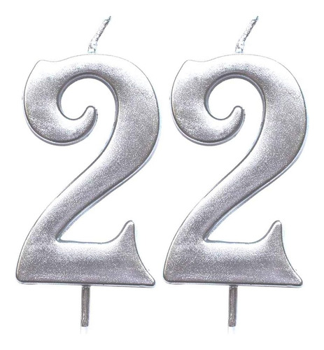Vela Plateada Con Número 22 De Cumpleaños, Número 22 Para De