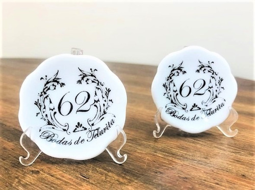Imagem 2 de 2 de Kit 5 Pratinhos Bodas De Telurita 62 Anos De Casamento 5cm