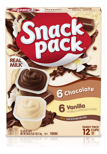 Snack Pack, Tazas De Pudín Sabor A Chocolate Y Vainilla 12pz